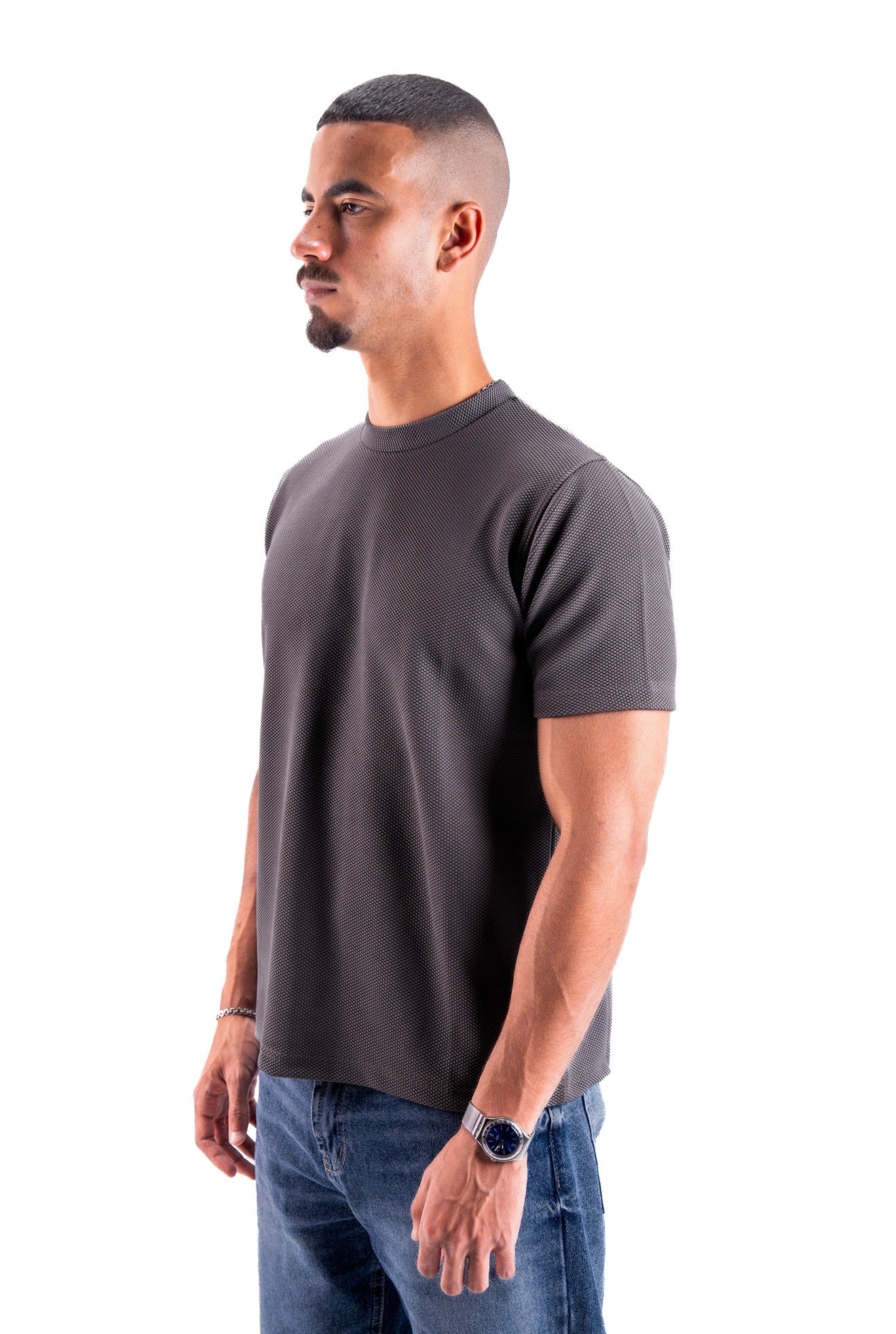 Grey Essential Textured round t.shirt