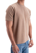 Nude beige Essential Textured round t.shirt