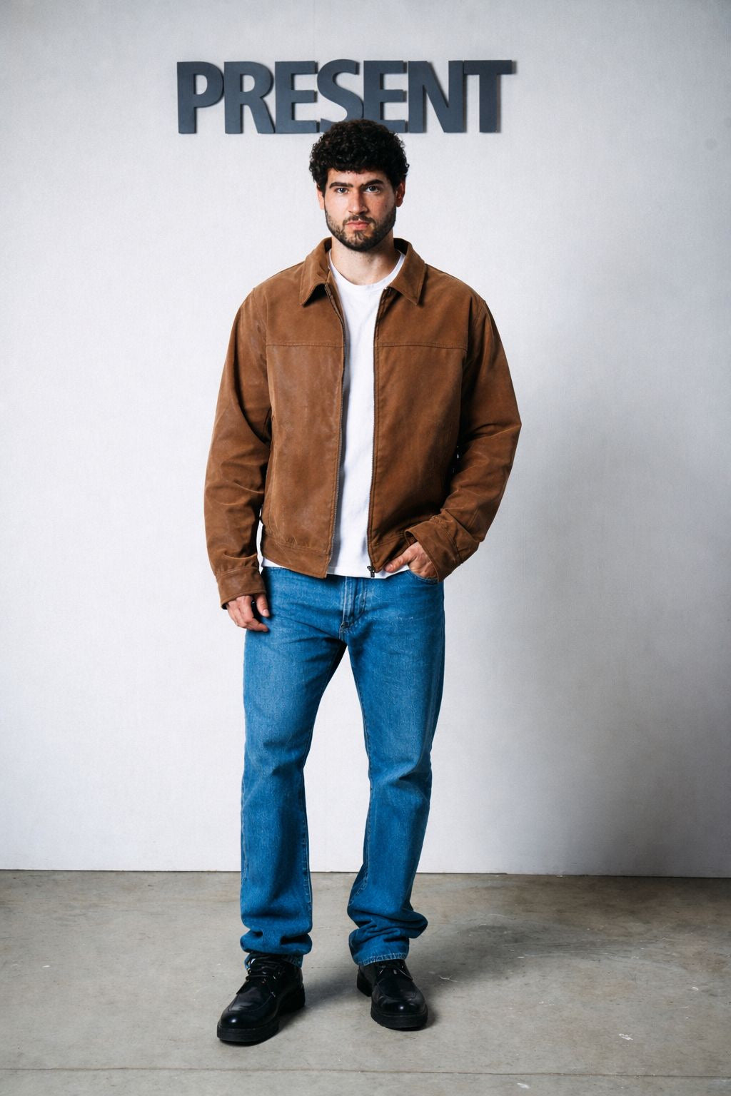 Men brown leather jacket