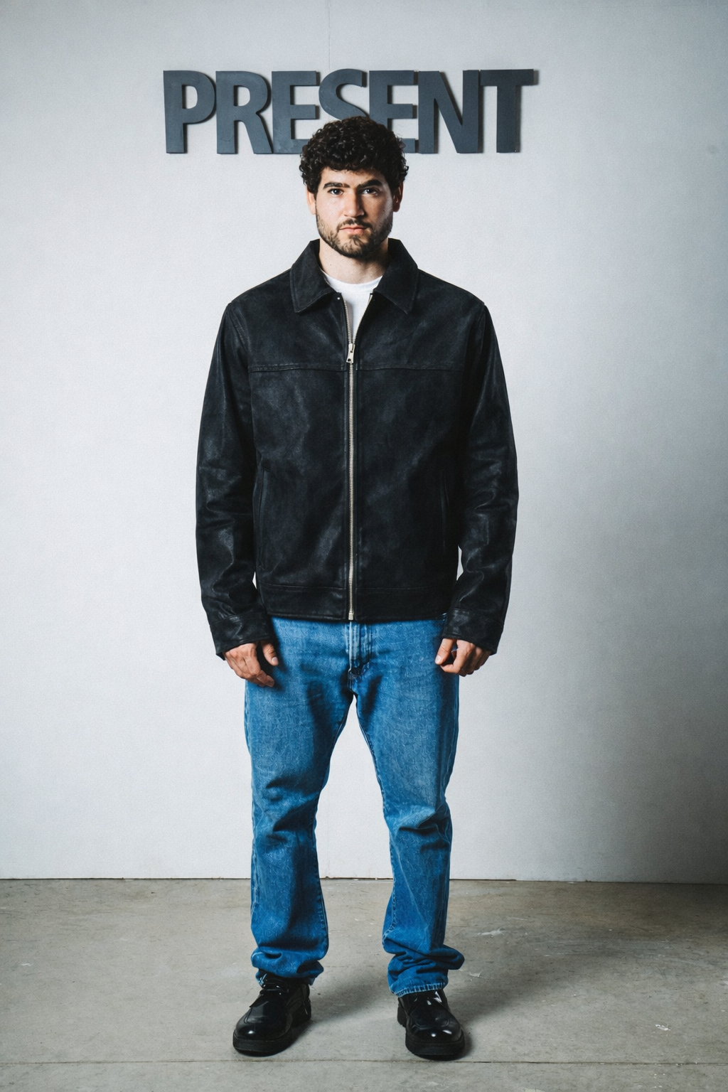 Men black leather jacket