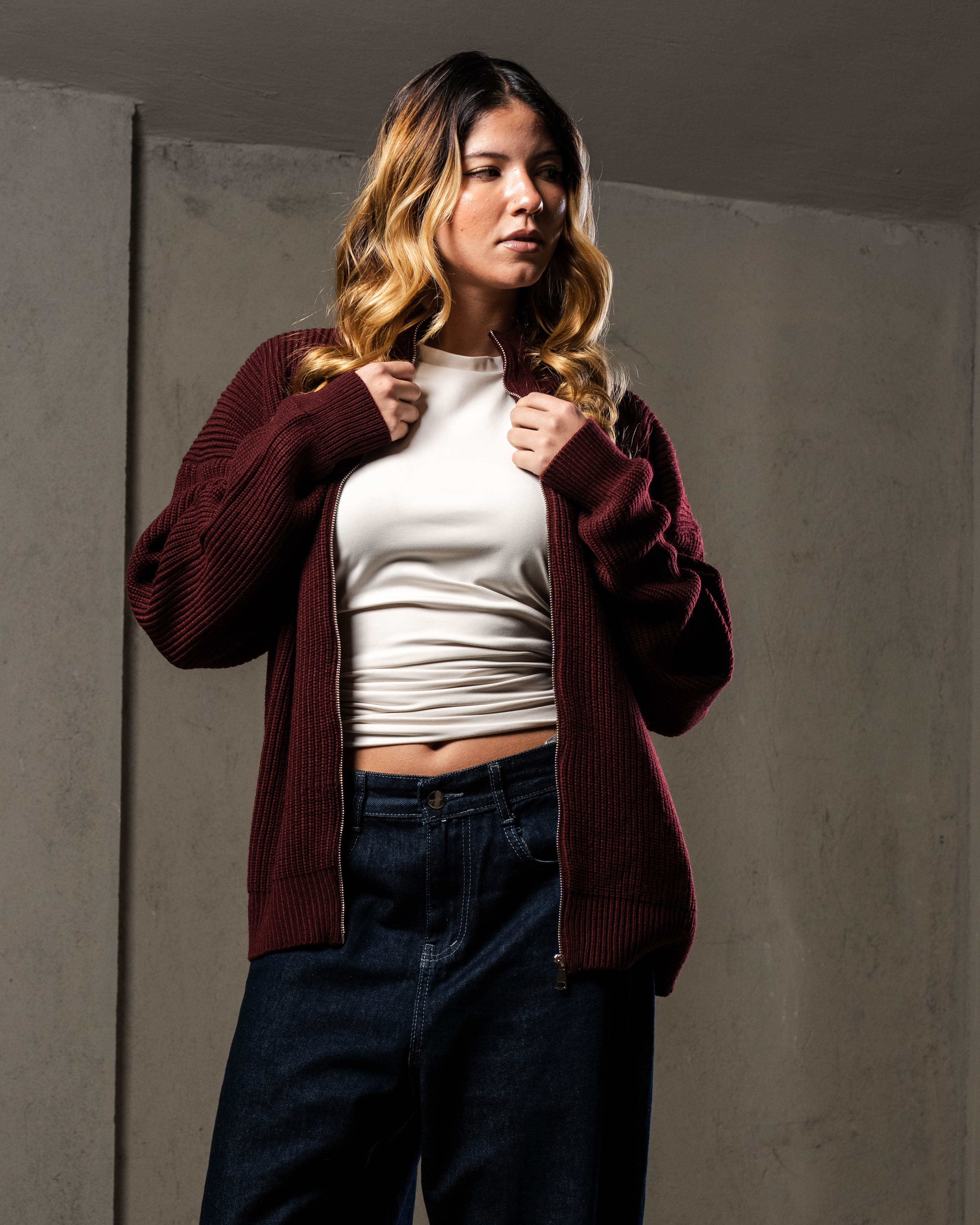 Burgundy Knitted Jacket