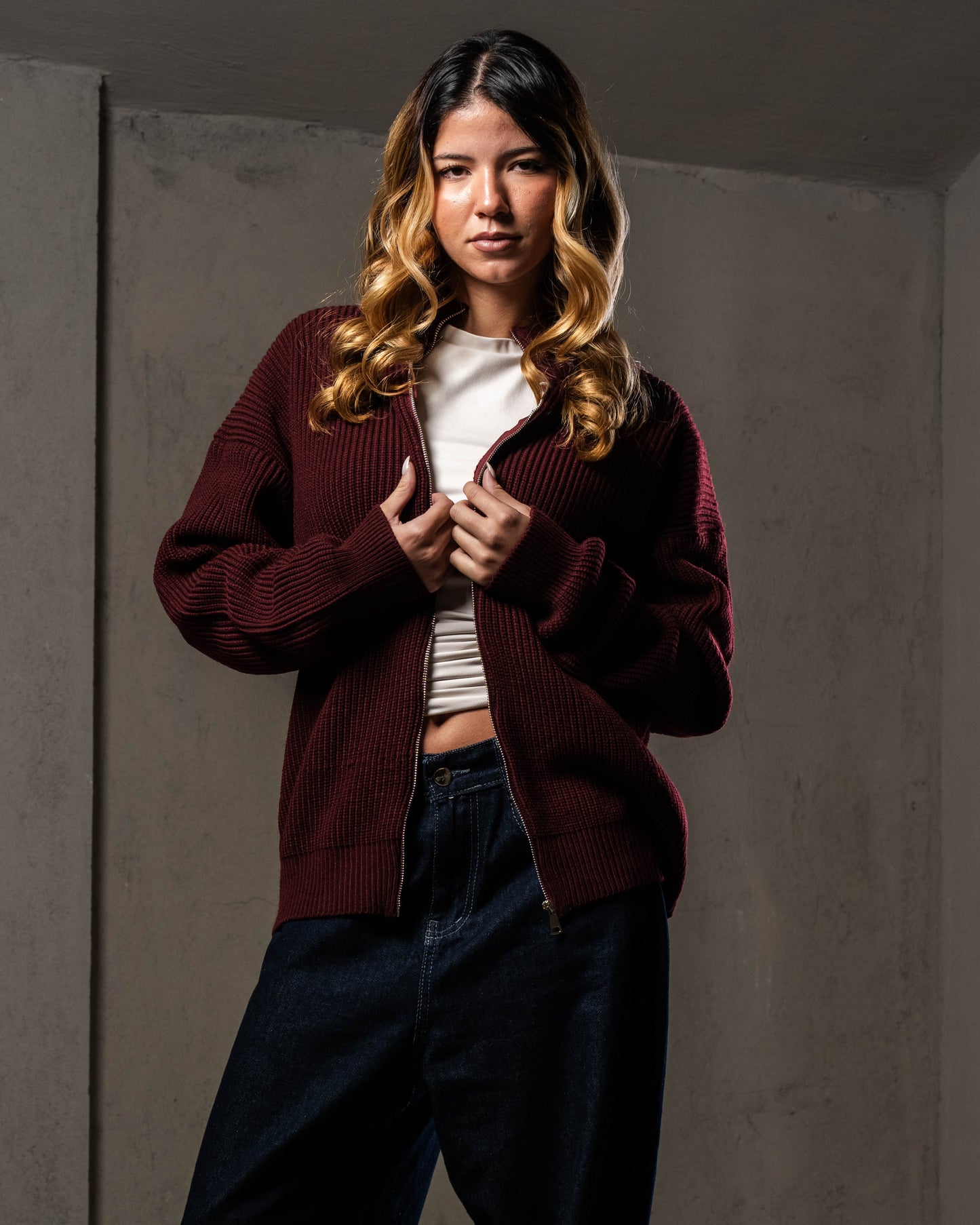 Burgundy Knitted Jacket