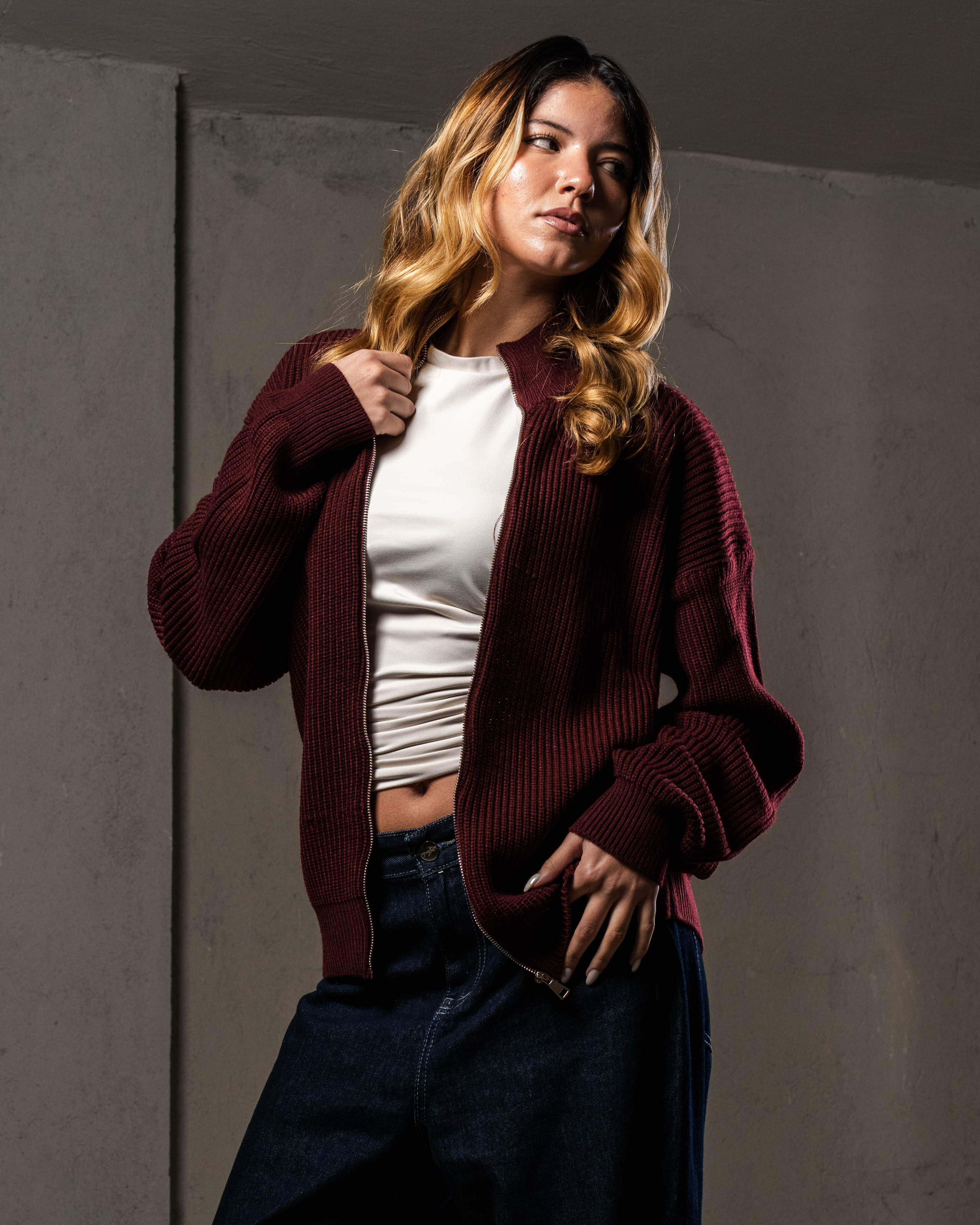 Burgundy Knitted Jacket